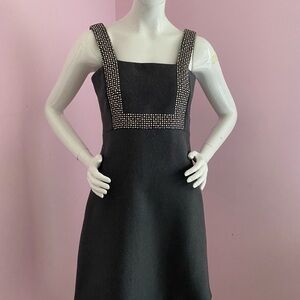1960s Geoffrey Beene A-Line Dress Cocktail Rhinestones Gray Wool